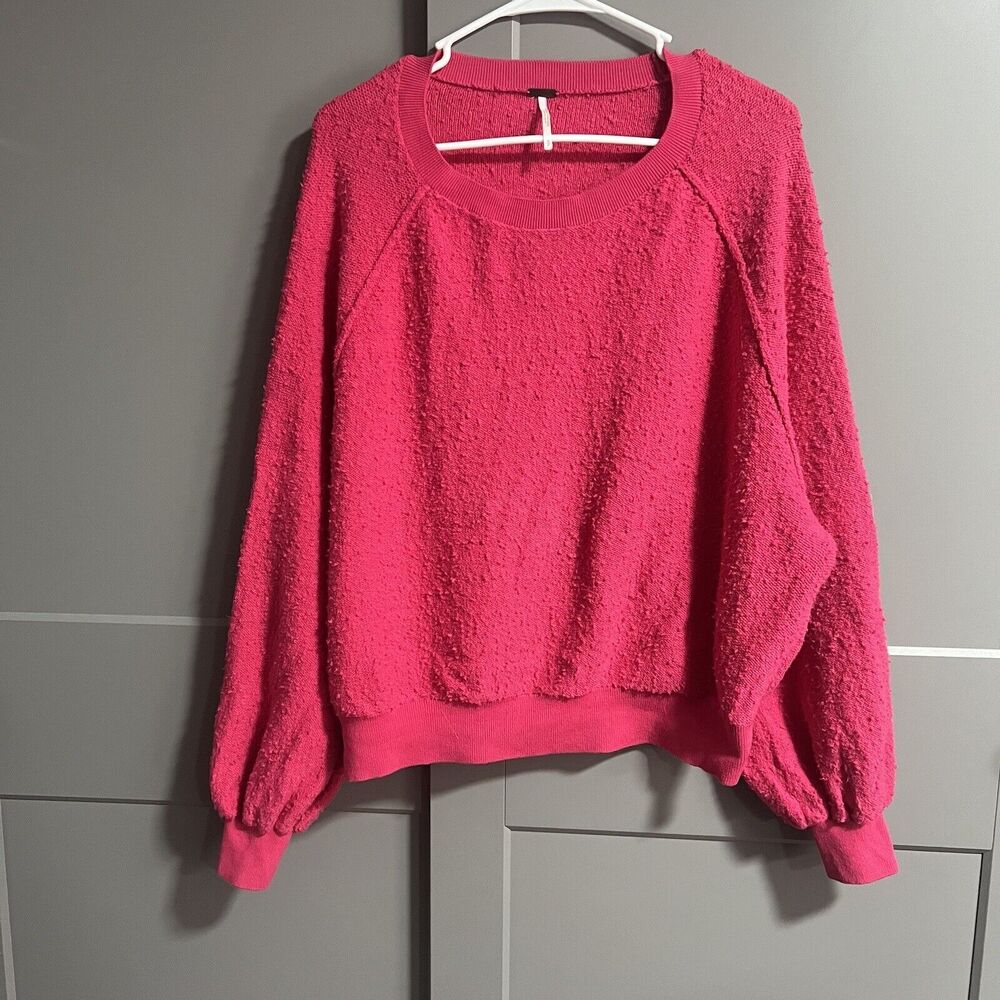 Free People Found My Friend Textured Oversize Sweater Hot Pink Barbie Size Small